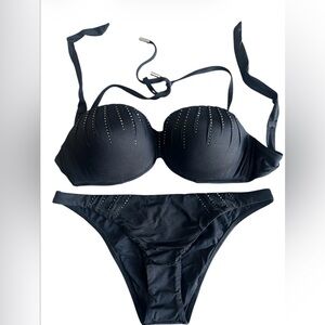 High Quality Bikini Set Swimwear Top and Bottoms PushUp black Small